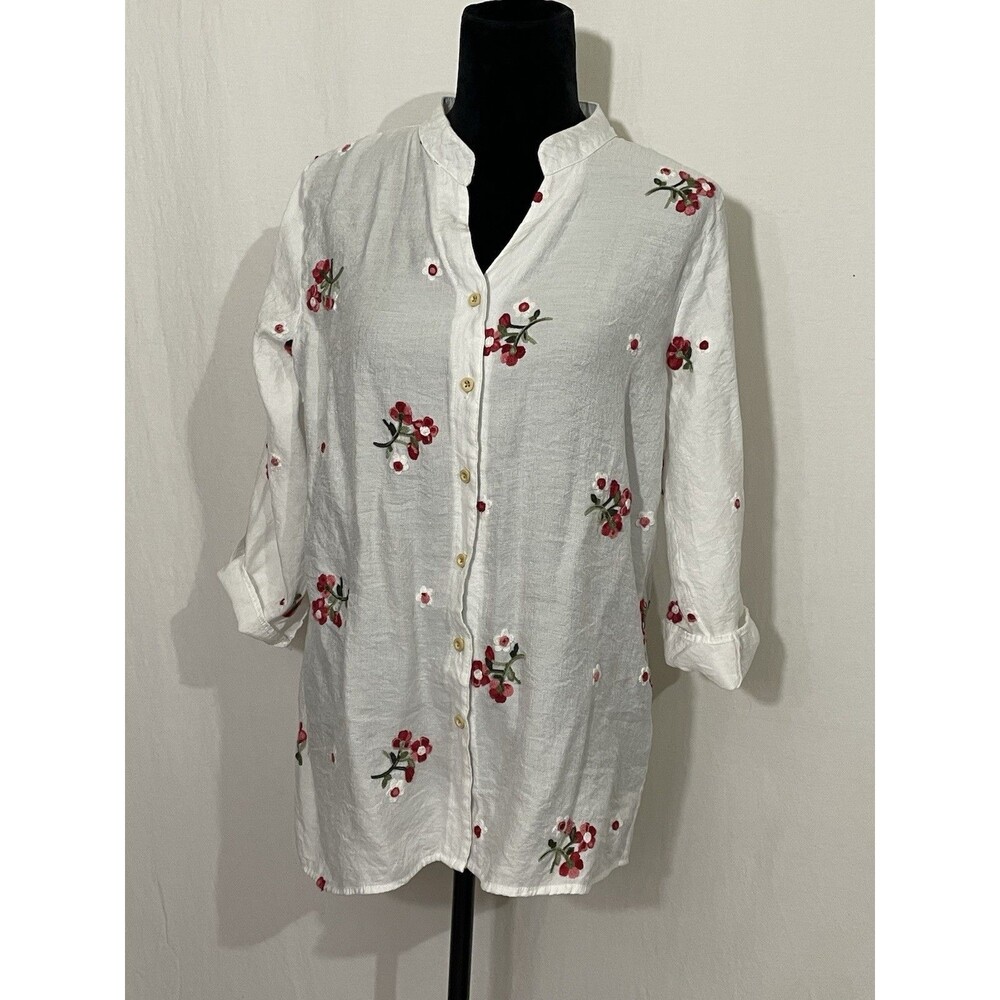 Sapphire Boho Floral Embroidered Cottage Core Blouse Size L White